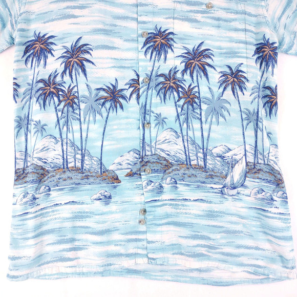 Campia Moda Men's M Hawaiian Tropical Rayon Casual Button Pocket Shirt Sail Palm - Picture 3 of 5